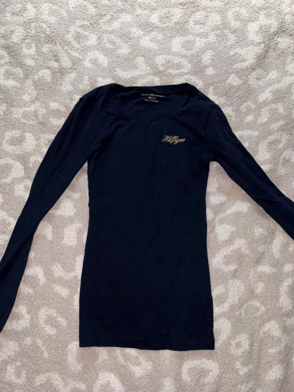 Tommy Hilfiger Black Long Sleeve Slim Fit Tee with Gold Script Logo